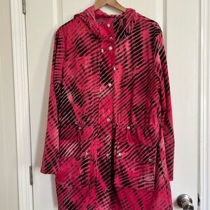 Soft Surroundings Pink and Black Hooded Trench Coat